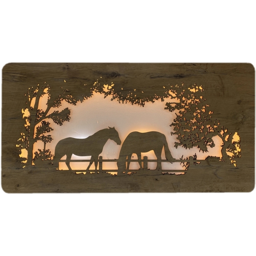 Li-Go 5012/B/4 - hämardatav LED-seinakaunistus LED/10W/5V 30000 mAh 120x60 cm tamm/hobused + kaugjuhtimispult