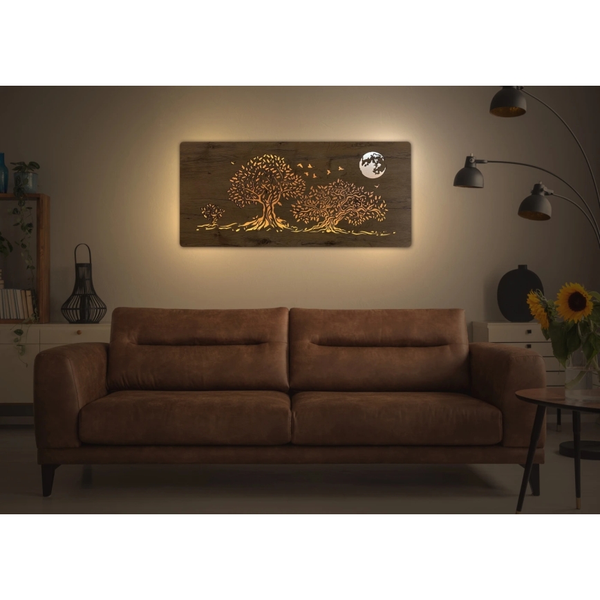 Li-Go 5042/DUB2 - LED-hämardatav seina dekoratsioon LED/24W/230V 110x50 cm tamm/Kolm tammepuud ja kuu