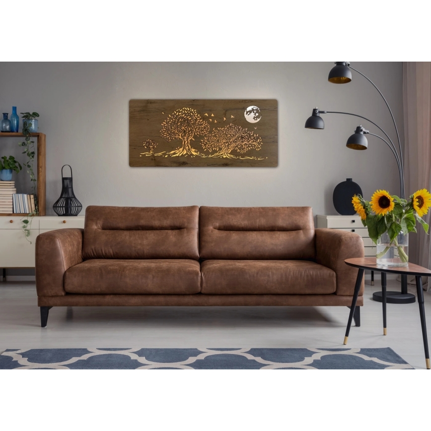 Li-Go 5042/DUB2 - LED-hämardatav seina dekoratsioon LED/24W/230V 110x50 cm tamm/Kolm tammepuud ja kuu