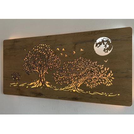 Li-Go 5042/DUB2 - LED-hämardatav seina dekoratsioon LED/24W/230V 110x50 cm tamm/Kolm tammepuud ja kuu