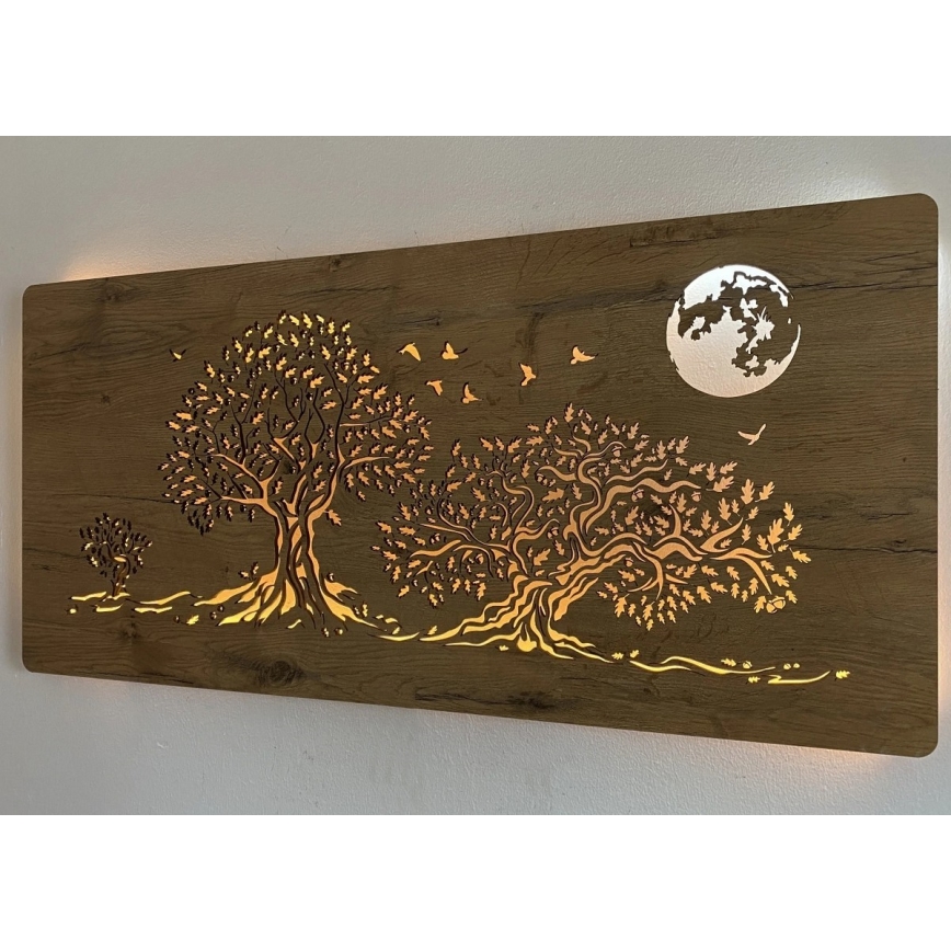 Li-Go 5042/DUB2 - LED-hämardatav seina dekoratsioon LED/24W/230V 110x50 cm tamm/Kolm tammepuud ja kuu