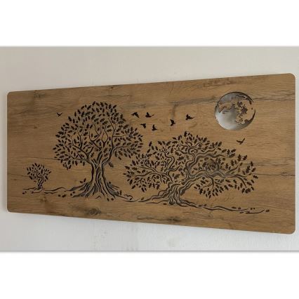 Li-Go 5042/DUB2 - LED-hämardatav seina dekoratsioon LED/24W/230V 110x50 cm tamm/Kolm tammepuud ja kuu