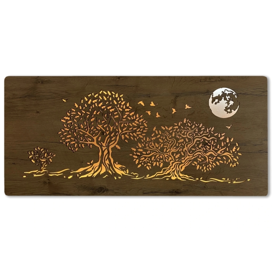 Li-Go 5042/DUB2 - LED-hämardatav seina dekoratsioon LED/24W/230V 110x50 cm tamm/Kolm tammepuud ja kuu