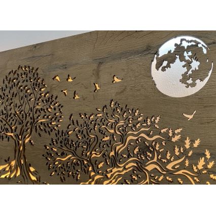 Li-Go 5042/DUB2 - LED-hämardatav seina dekoratsioon LED/24W/230V 110x50 cm tamm/Kolm tammepuud ja kuu