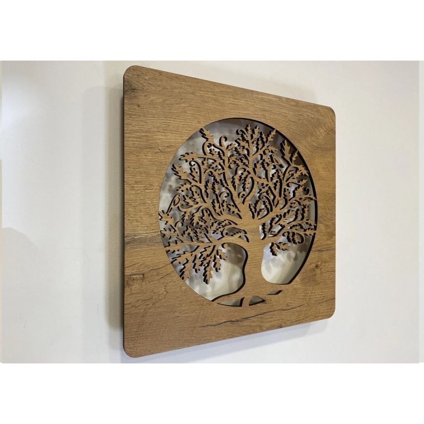 Li-Go 5275/DUB2 - Hämardatav LED-kell LED/10W/5V 20000 mAh 42x42 cm tamm / tammring + kaugjuhtimispult