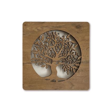 Li-Go 5275/DUB2 - Hämardatav LED-kell LED/10W/5V 20000 mAh 42x42 cm tamm / tammring + kaugjuhtimispult