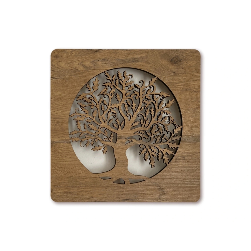 Li-Go 5275/DUB2 - Hämardatav LED-kell LED/10W/5V 20000 mAh 42x42 cm tamm / tammring + kaugjuhtimispult