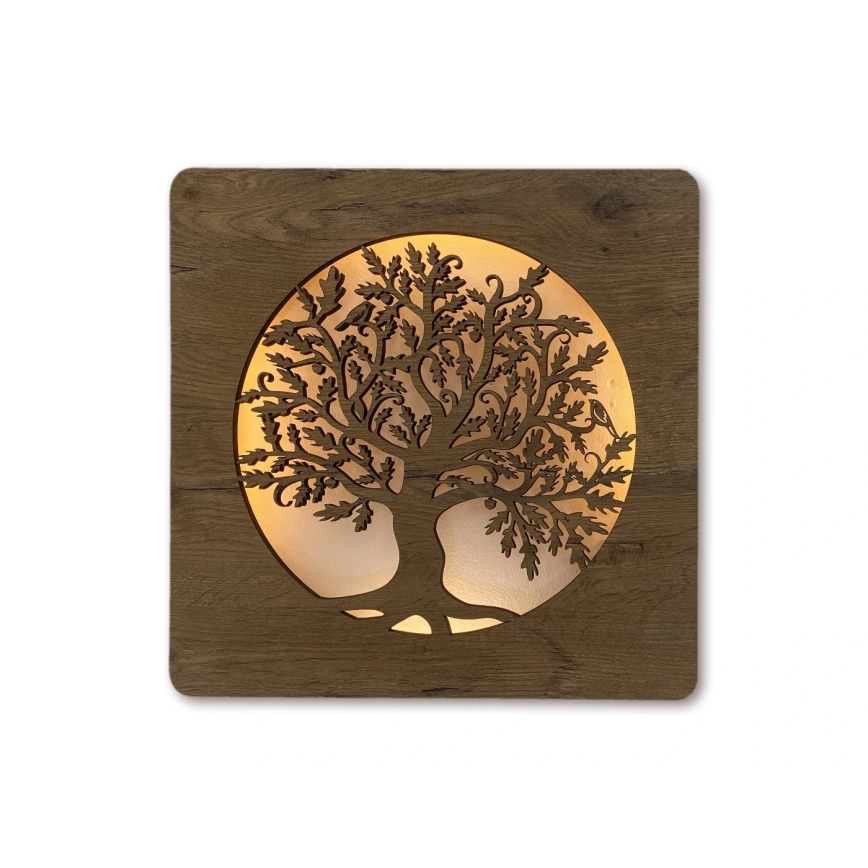 Li-Go 5275/DUB2 - Hämardatav LED-seinakaunistus LED/10W/5V 20000 mAh 42x42 cm tamm/Tamm ringikujuline + kaugjuhtimispult