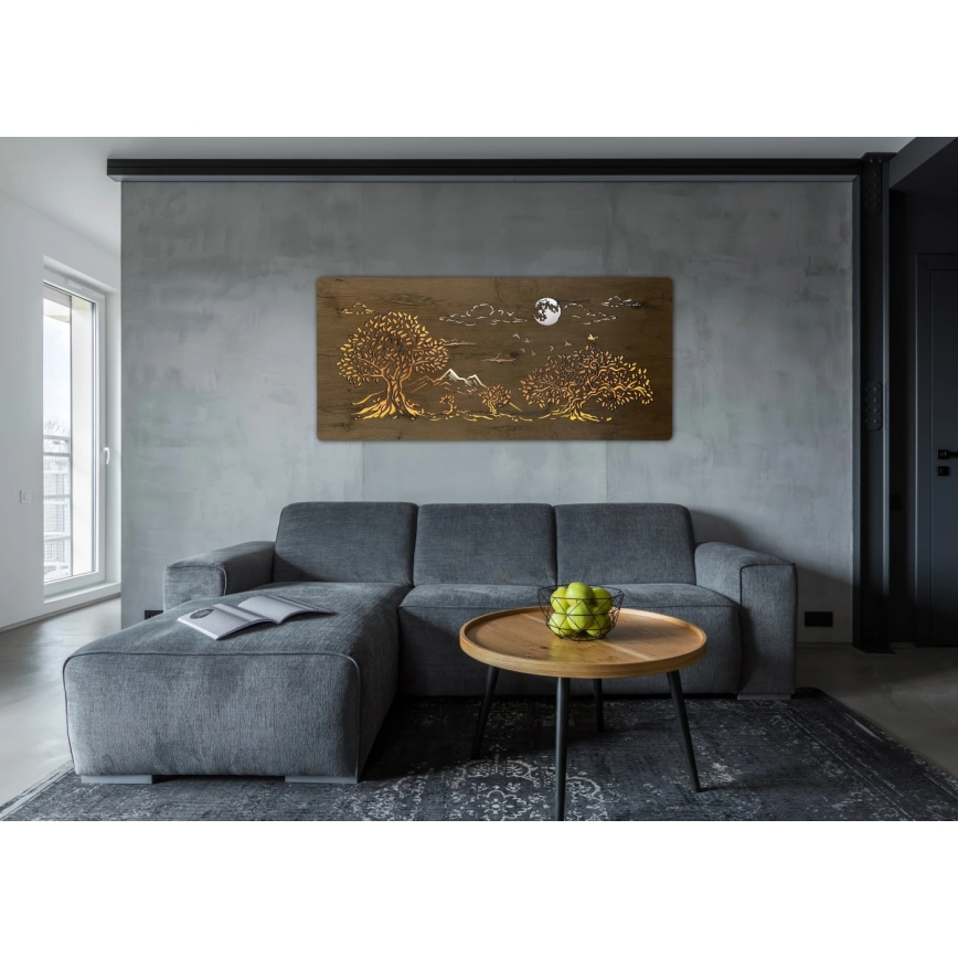 Li-Go 5478/DUB2 - LED hämardatav seinakaunistus LED/24W/230V 130x60 cm tamm/Neli tammepuud ja kuu