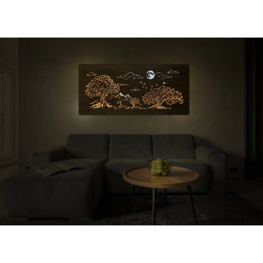 Li-Go 5478/DUB2 - LED hämardatav seinakaunistus LED/24W/230V 130x60 cm tamm/Neli tammepuud ja kuu