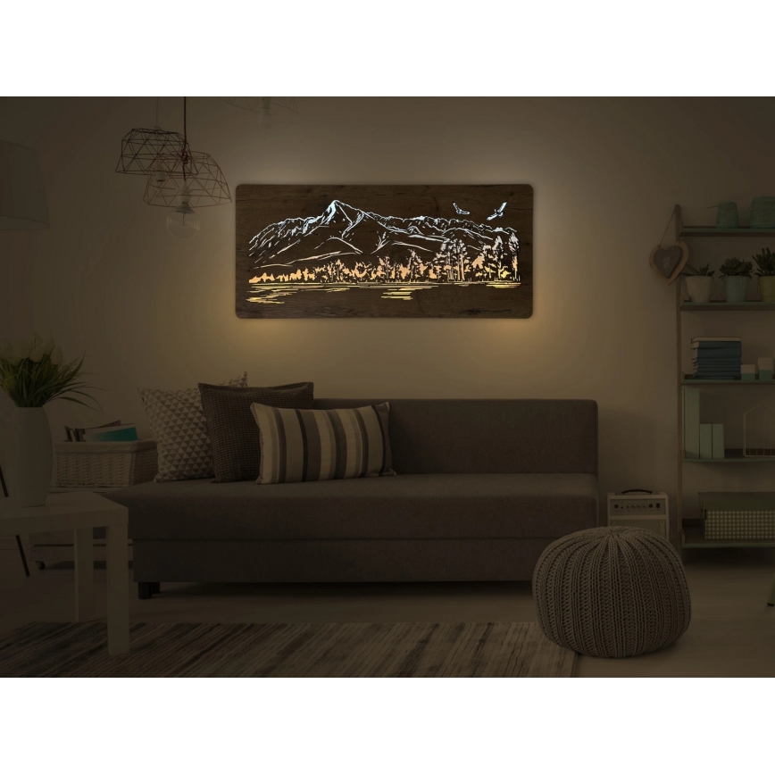 Li-Go 5589/A/DUB2 - LED hämardatav seinakaunistus LED/10W/5V 30000 mAh 110x50 cm tamm/Mäed lindudega