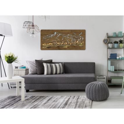 Li-Go 5589/A/DUB2 - LED hämardatav seinakaunistus LED/10W/5V 30000 mAh 110x50 cm tamm/Mäed lindudega