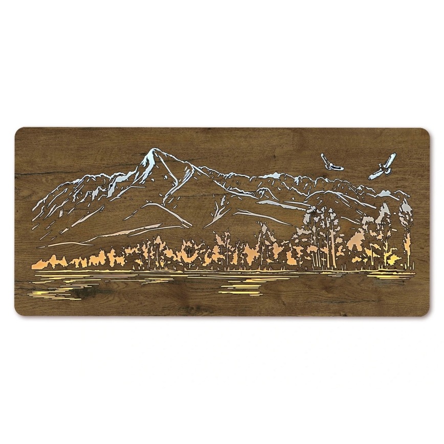 Li-Go 5589/A/DUB2 - LED hämardatav seinakaunistus LED/10W/5V 30000 mAh 110x50 cm tamm/Mäed lindudega