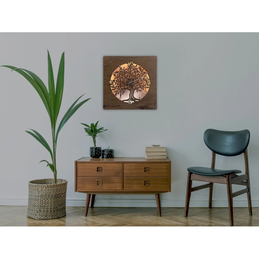 Li-Go 5652/DUB2 - LED-hämardatav seinakell LED/10W/5V 20000 mAh 42x42 cm tamm/tamm rõngas + kaugjuhtimispult