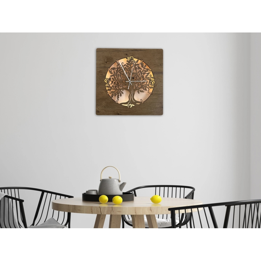 Li-Go 5652/DUB2 - LED-hämardatav seinakell LED/10W/5V 20000 mAh 42x42 cm tamm/tamm rõngas + kaugjuhtimispult