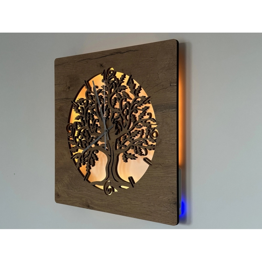 Li-Go 5652/DUB2 - LED-hämardatav seinakell LED/10W/5V 20000 mAh 42x42 cm tamm/tamm rõngas + kaugjuhtimispult