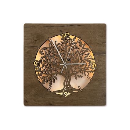 Li-Go 5652/DUB2 - LED-hämardatav seinakell LED/10W/5V 20000 mAh 42x42 cm tamm/tamm rõngas + kaugjuhtimispult