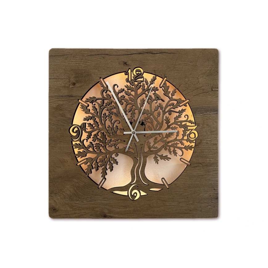 Li-Go 5652/DUB2 - LED-hämardatav seinakell LED/10W/5V 20000 mAh 42x42 cm tamm/tamm rõngas + kaugjuhtimispult