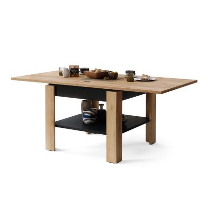 Kokkupandav kohvilaud/söögilaud riiuliga LIA tamm craft/must