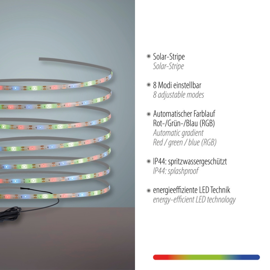 JUST LIGHT. 19971-18 - LED RGB päikesetoitega valgusriba TEANIA LED/3,7V 5 m 1200 mAh IP44 must