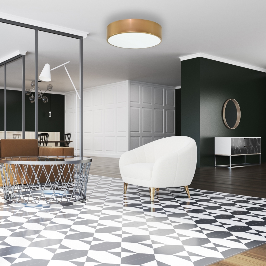 Laelamp CLEO liikumis- ja hämarusanduriga 2xE27/24W/230V, Ø 30 cm, kuldne