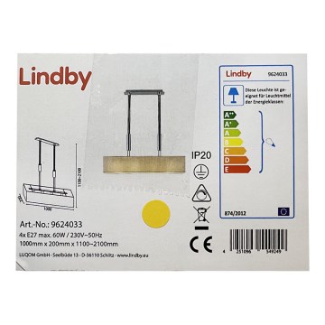 Lindby - Hämardatav lühter MARIAT 4xE27/60W/230V