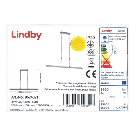 Lindby - LED Hämardatav lühter SLADJA LED/24W/230V