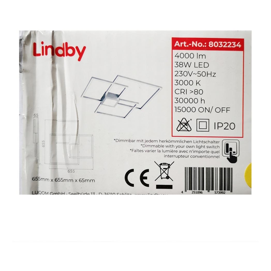 Lindby - LED Hämardatav pinnale kinnitatav lühter DUETTO LED/38W/230V