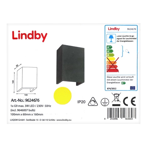 Lindby - LED Seinavalgusti ALBIN 1xG9/3W/230V