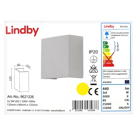 Lindby - LED Seinavalgusti ANNEKE 2xLED/3W/230V
