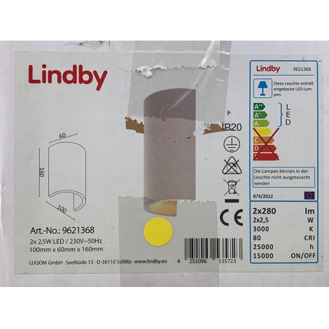 Lindby - LED Seinavalgusti JENKE 2xLED/2,5W/230V kips