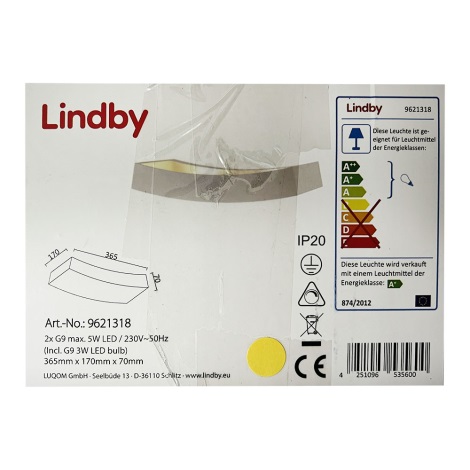 Lindby - LED Seinavalgusti TIARA 2xG9/3W/230V