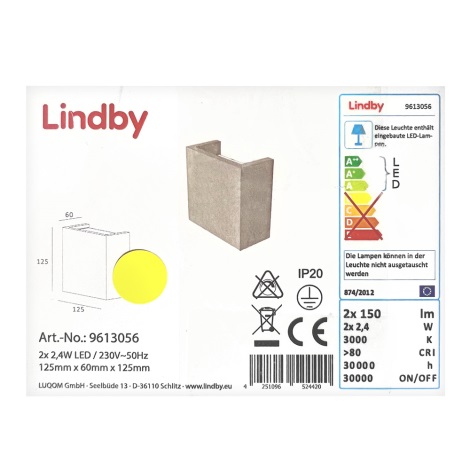 Lindby - LED Seinavalgusti YVA 2xLED/2,4W/230V