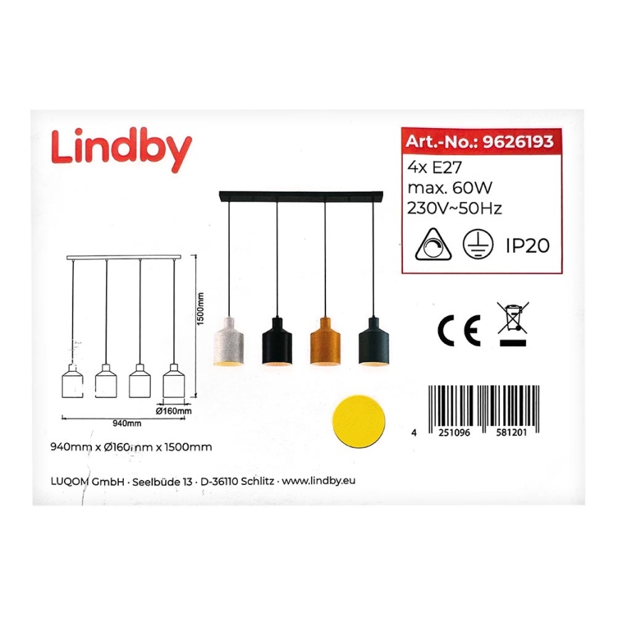 Lindby - Lühter TIRANE 4xE27/60W/230V