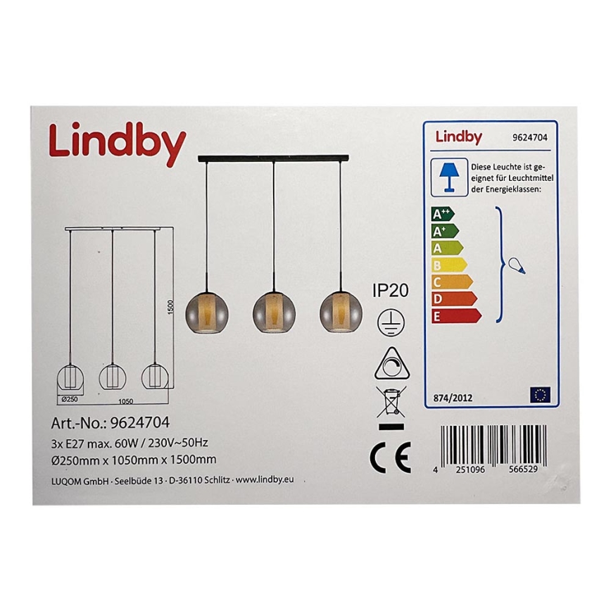 Lindby - Lühter YELA 3xE27/60W/230V