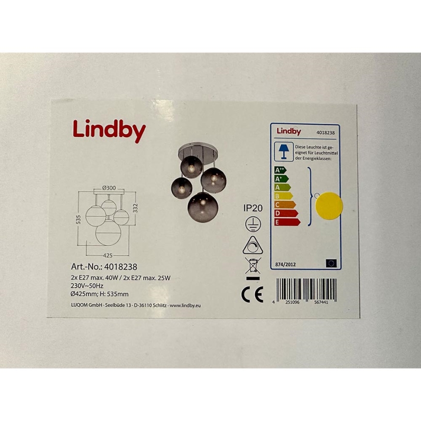 Lindby - Ripplühter ROBYN 2xE27/40W/230V + 2xE27/25W/230V