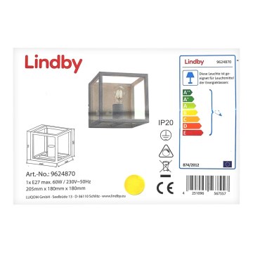 Lindby - Seinavalgusti MERON 1xE27/60W/230V