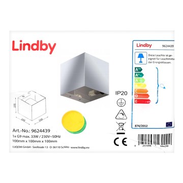 Lindby - Seinavalgusti NEHLE 1xG9/33W/230V