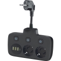LINEA toitejaotur lülitiga 2x230V + 4xUSB A/C SCHUKO, must