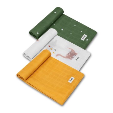 Lionelo - 3-osaline bambusmähkimislinade komplekt BAMBOO SET 70x70 cm Dino