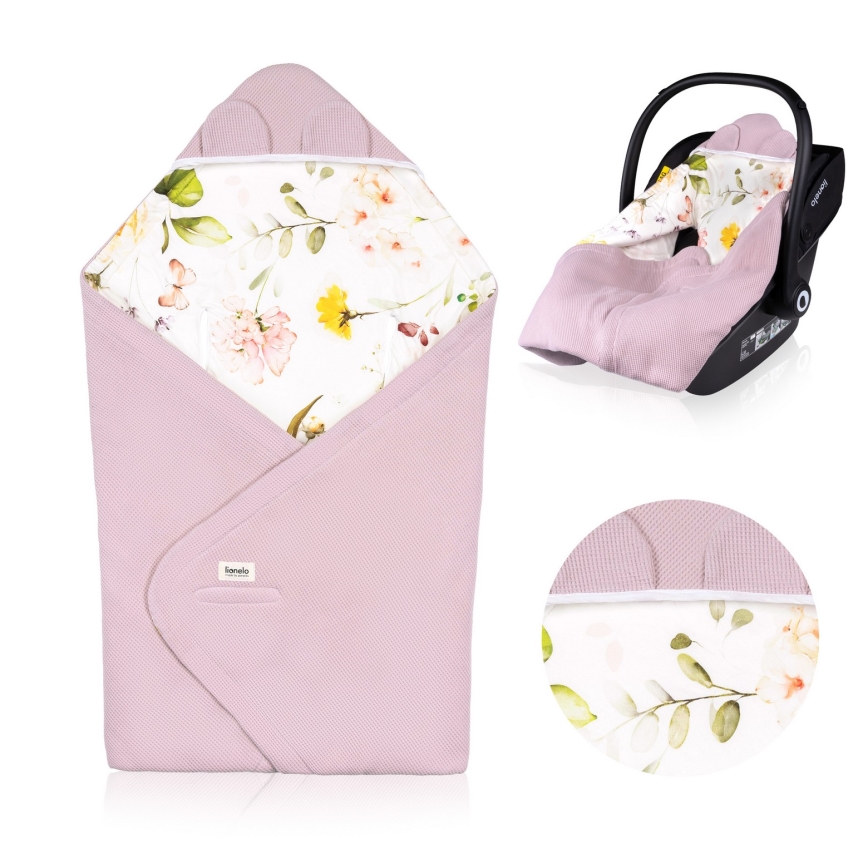 Lionelo - Auto teki TRAVEL SWADDLE 90x90 cm Pink Flower