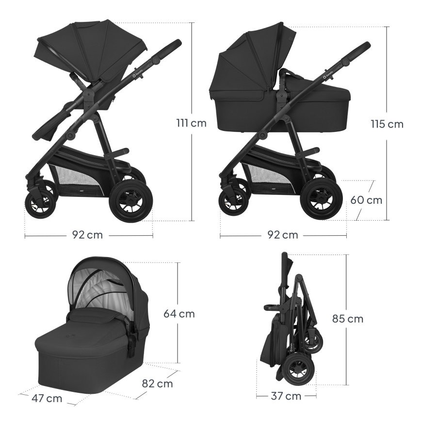 Lionelo - BIANKA 3-ühes kombineeritud lapsevanker Black Onyx