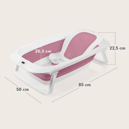 Lionelo - kokkupandav beebivann koos termomeetriga BABY BUBBLE 2x LR44 Roosa magnoolia