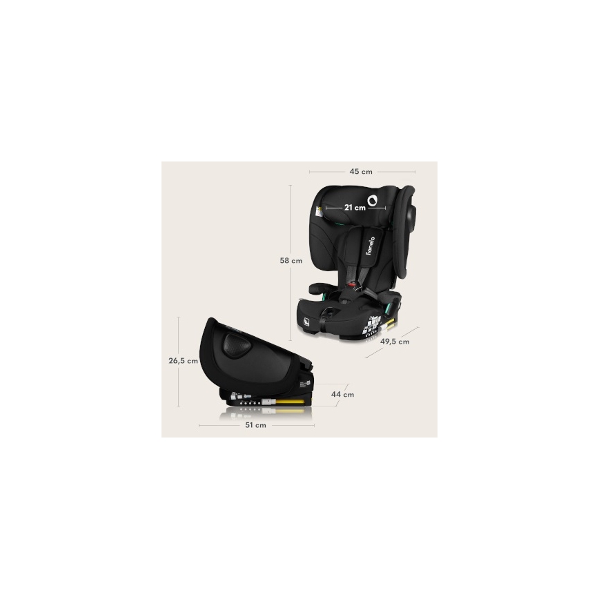 Lionelo - kokkupandav laste turvatool NELLY i-Size 76-150 cm Black Carbon