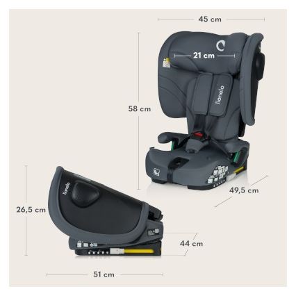 Lionelo - Kokkupandav turvatool NELLY i-Size 76-150 cm grafiit-hall