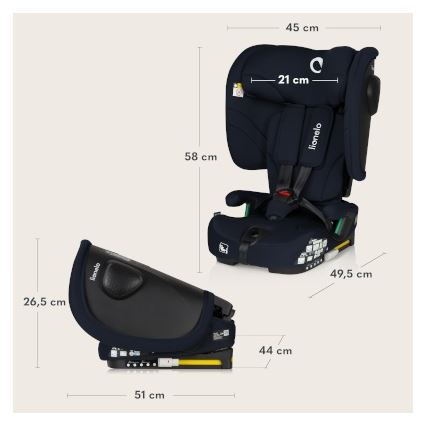 Lionelo - Kokkupandav turvatool NELLY i-Size 76-150 cm tumesinine