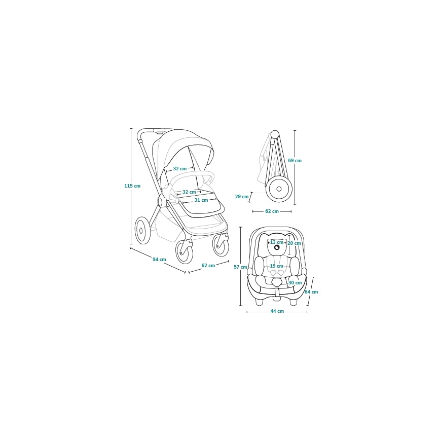 Lionelo - kombineeritud 3-ühes jalutuskäru LAYLA Roheline Mets