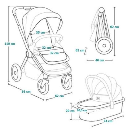 Lionelo - kombineeritud jalutuskäru 2-in-1 MIKA Blue Navy