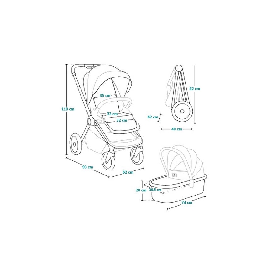 Lionelo - kombineeritud jalutuskäru 2-in-1 MIKA Blue Navy