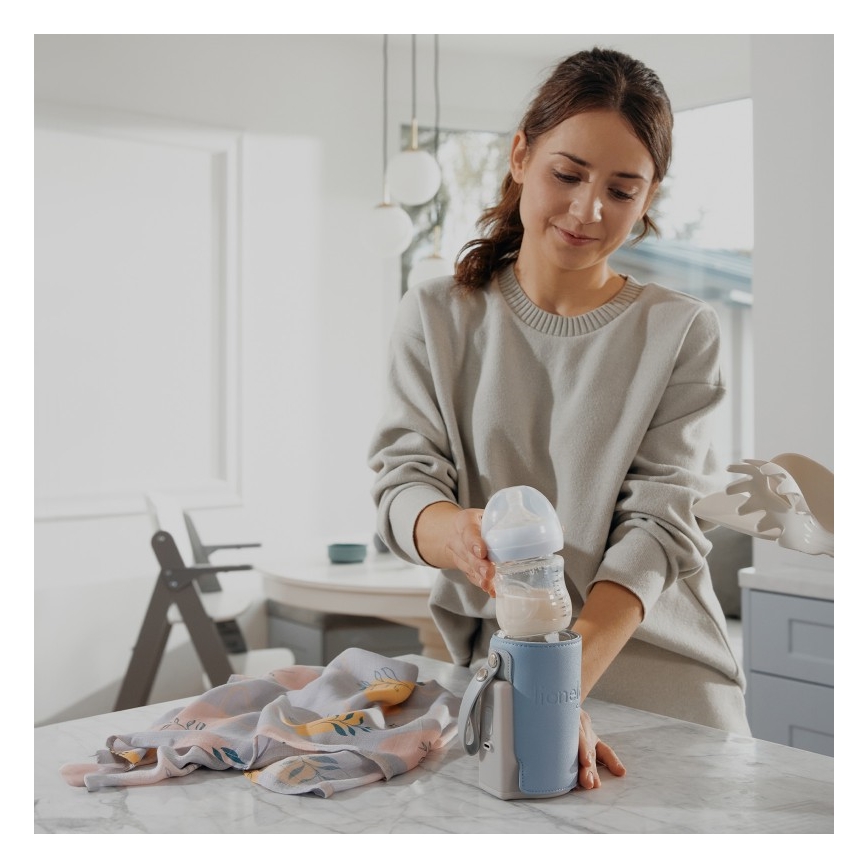 Lionelo - Laetav pudeli soojendaja THERMUP GO PLUS 10W/5V sinine/hall